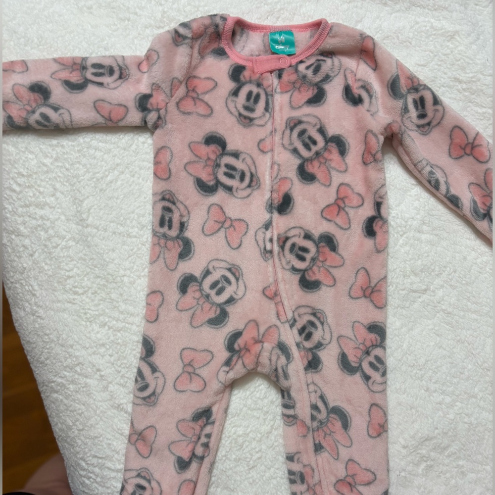 Disney Baby Pink and Gray Minnie Mouse Footie Pajamas